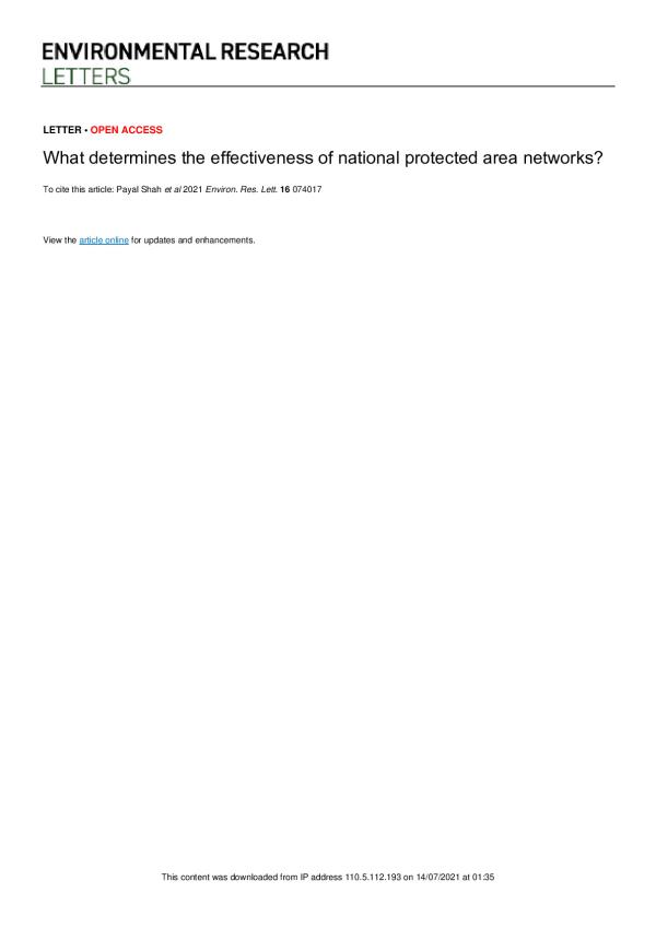 What Determines The Effectiveness Of National Protected Area Networks What Determines The Effectiveness Of National Protected Area Networks